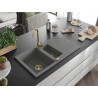 Mexen Matias évier en granit 1,5 bac avec égouttoir 900 x 505 mm, gris, siphon doré - 6502901505-71-G