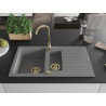 Mexen Matias évier en granit 1,5 bac avec égouttoir 900 x 505 mm, gris, siphon doré - 6502901505-71-G