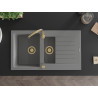 Mexen Matias évier en granit 1,5 bac avec égouttoir 900 x 505 mm, gris, siphon doré - 6502901505-71-G
