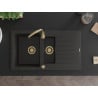 Mexen Matias évier en granit 1,5 bac avec égouttoir 900 x 505 mm, noir/or métallique, siphon doré - 6502901505-75-G