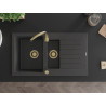 Mexen Matias Évier en granit 1,5 bac avec égouttoir 900 x 505 mm, noir moucheté, siphon doré - 6502901505-76-G