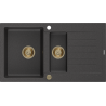 Mexen Matias Évier en granit 1,5 bac avec égouttoir 900 x 505 mm, noir moucheté, siphon doré - 6502901505-76-G