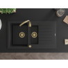 Mexen Matias évier en granit 1,5 bac avec égouttoir 900 x 505 mm, noir, siphon doré - 6502901505-77-G