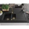 Mexen Andres évier en granit 1,5 bac avec égouttoir 1000 x 500 mm noir, siphon doré - 6515101510-77-G
