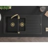 Mexen Andres évier en granit 1,5 bac avec égouttoir 1000 x 500 mm noir, siphon doré - 6515101510-77-G