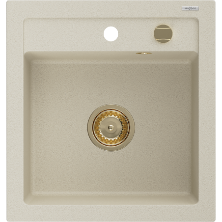 Mexen Vito évier en granit à 1 bac 520 x 490 mm, beige, siphon doré - 6503521000-69-G