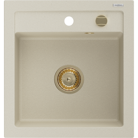 Mexen Vito évier en granit à 1 cuve 520 x 490 mm, Beige, siphon Or - 6503521000-69-G