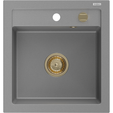 Mexen Vito évier en granit 1 bac 520 x 490 mm, gris, siphon doré - 6503521000-71-G