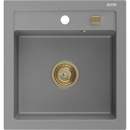 Mexen Vito évier en granit à 1 cuve 520 x 490 mm, Gris, siphon Or - 6503521000-71-G