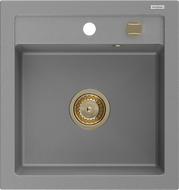 Mexen Vito évier en granit à 1 cuve 520 x 490 mm, Gris, siphon Or - 6503521000-71-G