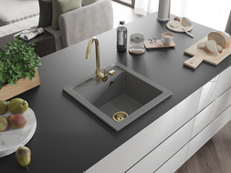 Mexen Vito évier en granit à 1 cuve 520 x 490 mm, Gris, siphon Or - 6503521000-71-G