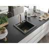Mexen Vito évier en granit 1 bac 520 x 490 mm, noir/métallisé argent, siphon doré - 6503521000-73-G