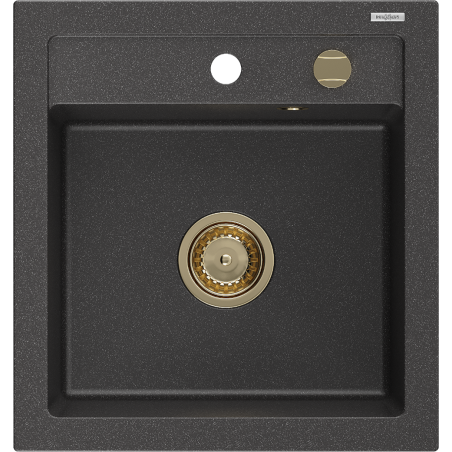 Mexen Vito évier en granit à 1 cuve 520 x 490 mm, Noir moucheté, siphon Or - 6503521000-76-G