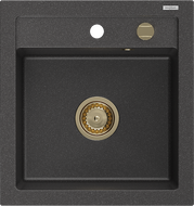 Mexen Vito évier en granit à 1 cuve 520 x 490 mm, Noir moucheté, siphon Or - 6503521000-76-G