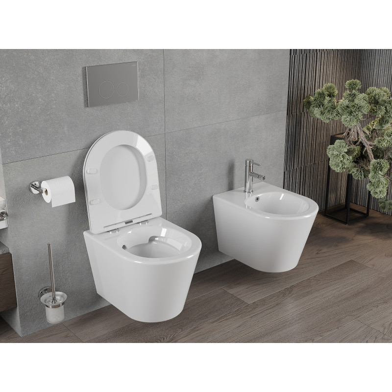 Mexen Rico cuvette WC sans bride avec siège à descente lente slim, duroplast, blanc brillant - 30720300