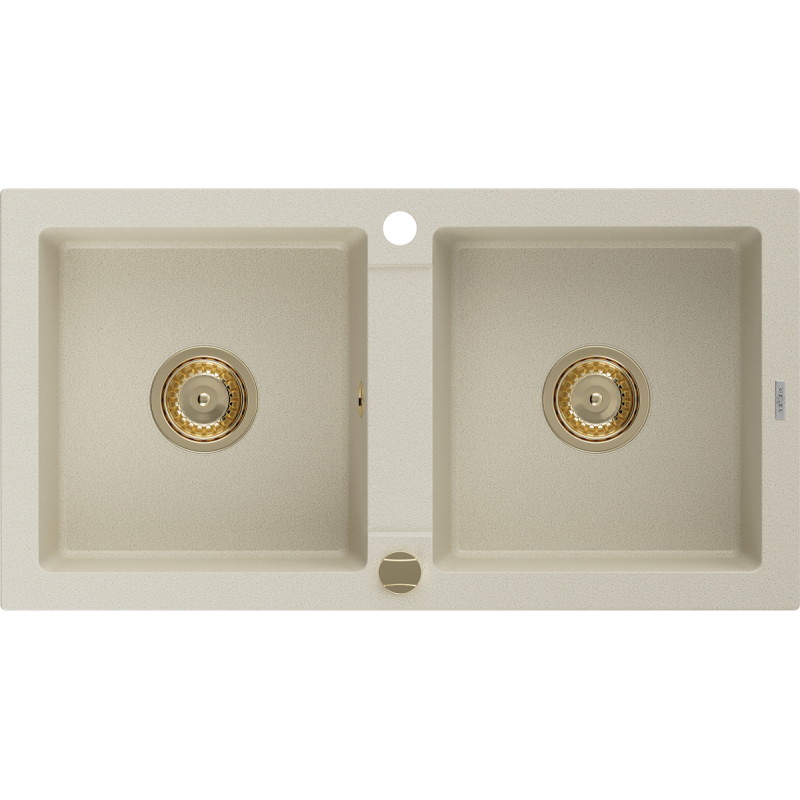 Mexen Mario évier en granit à 2 bacs 820 x 436 mm, beige, siphon doré - 6504822000-69-G
