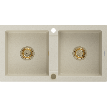 Mexen Mario évier en granit 2 bacs 820 x 436 mm, beige, siphon doré - 6504822000-69-G