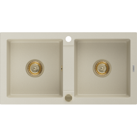 Mexen Mario évier en granit à 2 bacs 820 x 436 mm, beige, siphon doré - 6504822000-69-G