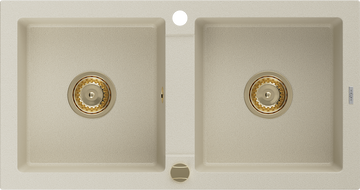 Mexen Mario Évier de cuisine en granit 2 bacs 820 x 436 mm, beige, siphon doré - 6504822000-69-G