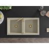 Mexen Mario Évier de cuisine en granit 2 bacs 820 x 436 mm, beige, siphon doré - 6504822000-69-G