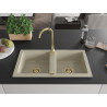 Mexen Mario Évier de cuisine en granit 2 bacs 820 x 436 mm, beige, siphon doré - 6504822000-69-G