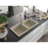 Mexen Mario Évier de cuisine en granit 2 bacs 820 x 436 mm, beige, siphon doré - 6504822000-69-G