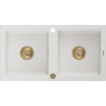 Mexen Mario Évier en granit 2 bacs 820 x 436 mm, blanc, siphon doré - 6504822000-20-G