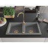 Mexen Mario évier en granit à 2 cuves 820 x 436 mm, gris, siphon doré - 6504822000-71-G