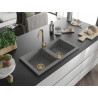 Mexen Mario évier en granit à 2 cuves 820 x 436 mm, gris, siphon doré - 6504822000-71-G