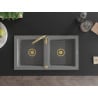 Mexen Mario évier en granit à 2 cuves 820 x 436 mm, Gris, siphon Or - 6504822000-71-G