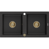 Mexen Mario évier en granit 2 bacs 820 x 436 mm, noir/métal argenté, siphon doré - 6504822000-73-G