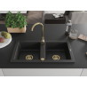 Mexen Mario évier en granit 2 bacs 820 x 436 mm, noir/métal argenté, siphon doré - 6504822000-73-G