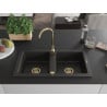 Mexen Mario évier de cuisine en granit à 2 bacs 820 x 436 mm, noir/doré métallique, siphon doré - 6504822000-75-G