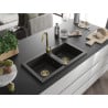 Mexen Mario évier de cuisine en granit à 2 bacs 820 x 436 mm, noir/doré métallique, siphon doré - 6504822000-75-G