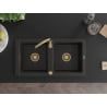 Mexen Mario évier de cuisine en granit à 2 bacs 820 x 436 mm, noir/doré métallique, siphon doré - 6504822000-75-G
