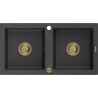Mexen Mario évier en granit à 2 bacs 820 x 436 mm, noir moucheté, siphon doré - 6504822000-76-G