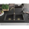 Mexen Mario évier en granit à 2 bacs 820 x 436 mm, noir moucheté, siphon doré - 6504822000-76-G
