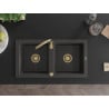 Mexen Mario évier en granit à 2 bacs 820 x 436 mm, noir moucheté, siphon doré - 6504822000-76-G