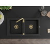 Mexen Mario évier en granit à 2 bacs 820 x 436 mm, noir, siphon doré - 6504822000-77-G