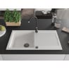 Mexen Leo évier en granit 1 bac avec égouttoir 900 x 500 mm, blanc, siphon noir - 6501901010-20-B