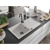 Mexen Leo évier en granit 1 bac avec égouttoir 900 x 500 mm, blanc, siphon noir - 6501901010-20-B