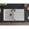 Mexen Leo évier en granit 1 bac avec égouttoir 900 x 500 mm, blanc, siphon noir - 6501901010-20-B