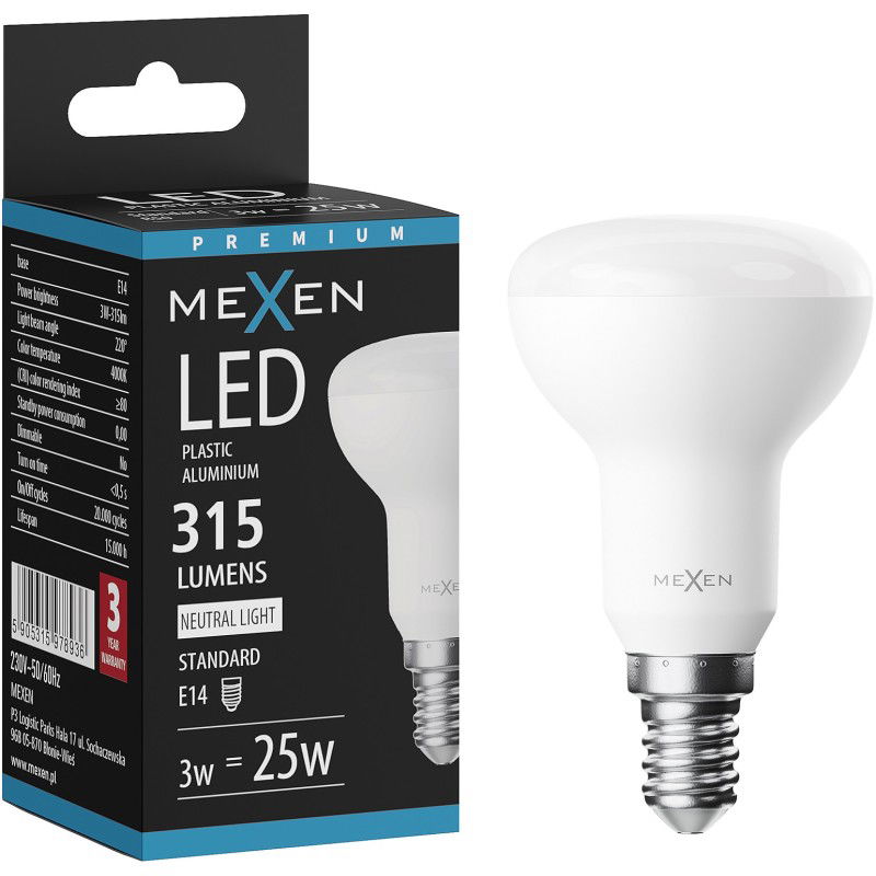 Mexen Nova Ampoule LED E14, R50, 3W, Neutre - 4000K, 315 lm - L103-E14-0340-01