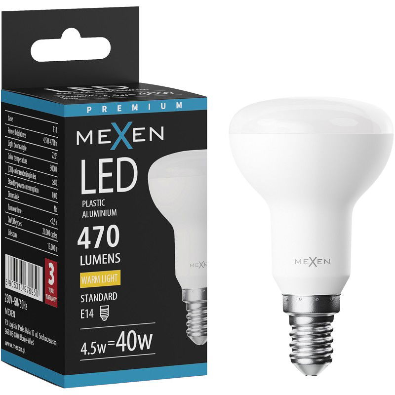 Mexen Nova Ampoule LED E14, R50, 4,5W, Chaude - 3000K, 470 lm - L103-E14-0530-01