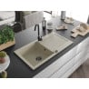 Mexen Leo évier en granit 1 bac avec égouttoir 900 x 500 mm, beige, siphon noir - 6501901010-69-B