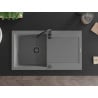 Mexen Leo évier en granit 1 bac avec égouttoir 900 x 500 mm, gris, siphon noir - 6501901010-71-B