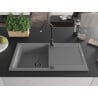 Mexen Leo évier en granit 1 bac avec égouttoir 900 x 500 mm, gris, siphon noir - 6501901010-71-B