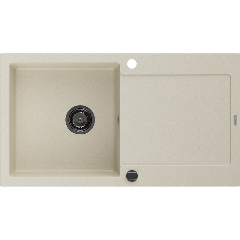 Mexen Leo évier en granit à 1 bac avec égouttoir 900 x 500 mm, beige, siphon noir - 6501901010-69-B