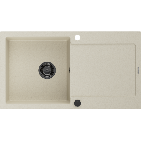 Mexen Leo évier en granit à 1 bac avec égouttoir 900 x 500 mm, beige, siphon noir - 6501901010-69-B
