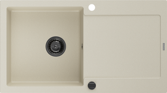 Mexen Leo évier en granit 1 bac avec égouttoir 900 x 500 mm, beige, siphon noir - 6501901010-69-B